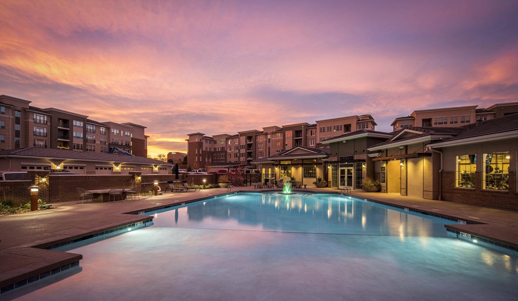 resort style pool at dusk at Malbec at Vallagio