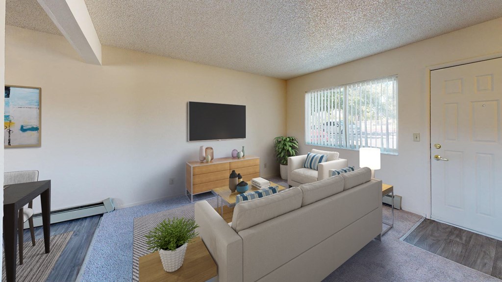 a living room with a couch and a tv