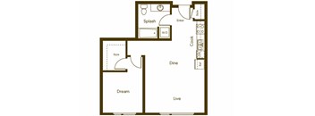 A floor plan of a house with labeled rooms such as "Dream" and "Live".