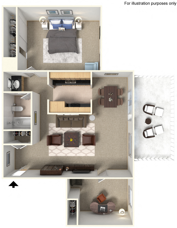 One Bedroom A4 Floor Plan at Stoneridge Apartment Homes Upland 91786