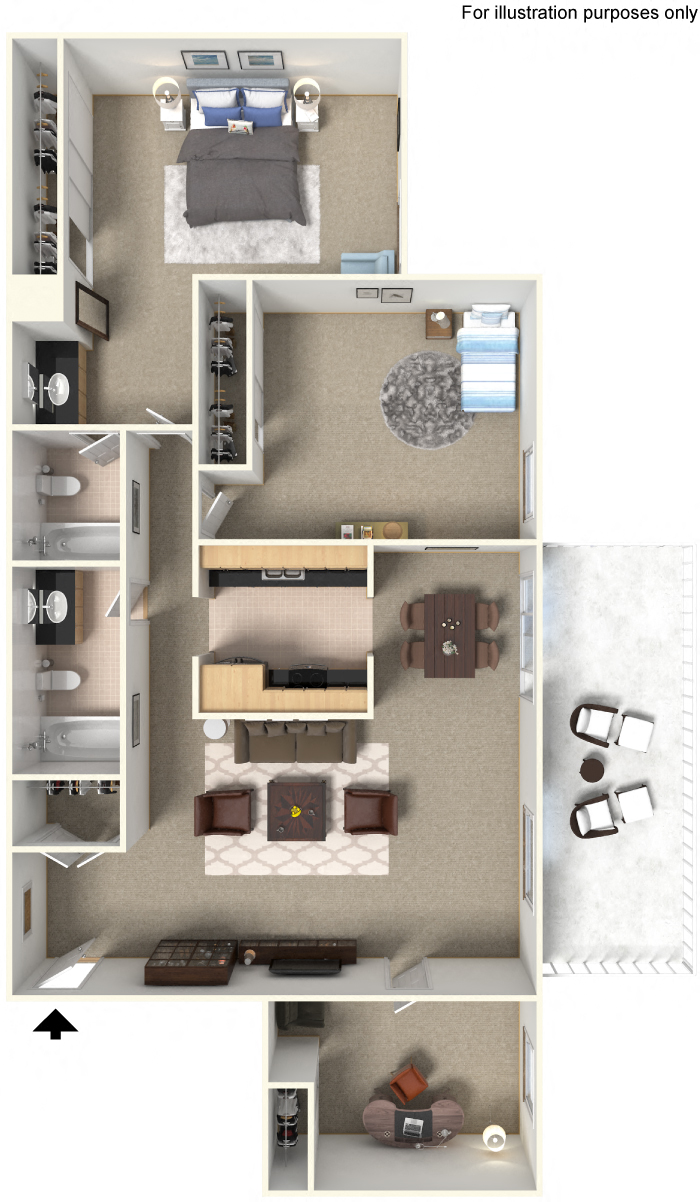 Two Bedroom B2 Floor Plan at Stoneridge Apartment Homes Upland, CA, 91786
