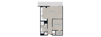 a floor plan of a room with a bedroom and a bathroom