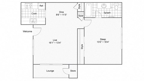 One Bedroom A1 Floor Plan