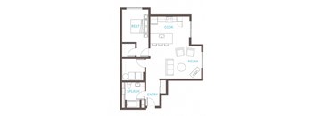 1 bed,  1 bath, A29 floor plan at Vue 22 Apartments in Bellevue. WA