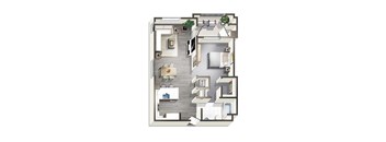 A floor plan of a house with a living room, dining room, kitchen, and bedrooms.