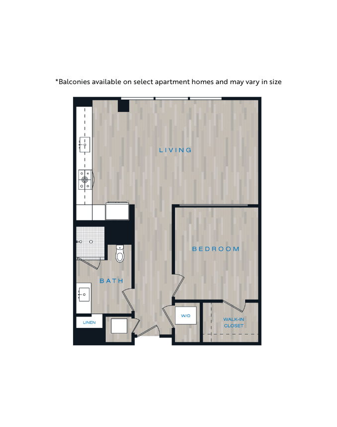 A diagram of an apartment layout with labeled rooms.