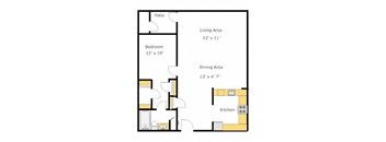 A3 1 Bed 1 Bath Floor Plan at Del Norte Place Apartment Homes, California