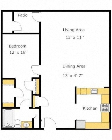 A3 1 Bed 1 Bath Floor Plan at Del Norte Place Apartment Homes, California
