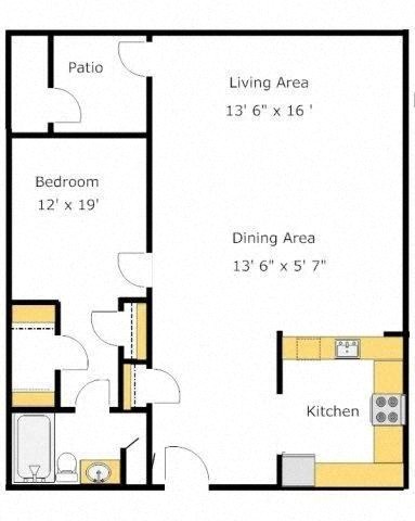 A4 1 Bedroom 1 Bathroom Floor Plan at Del Norte Place Apartment Homes, California, 94530