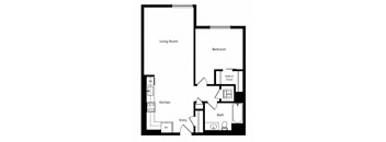 a floor plan of a living room and a kitchen