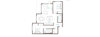 Two bedroom Two bathroom Floor Plan at Vue 22 Apartments, Bellevue, 98007