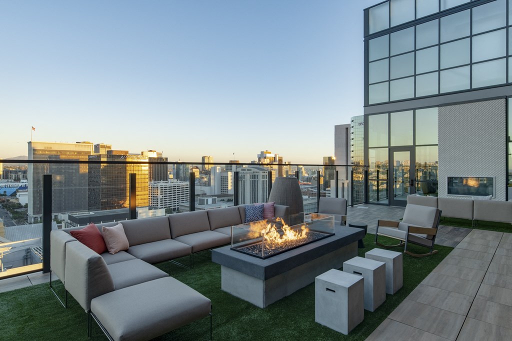 rooftop fireplace at Luma