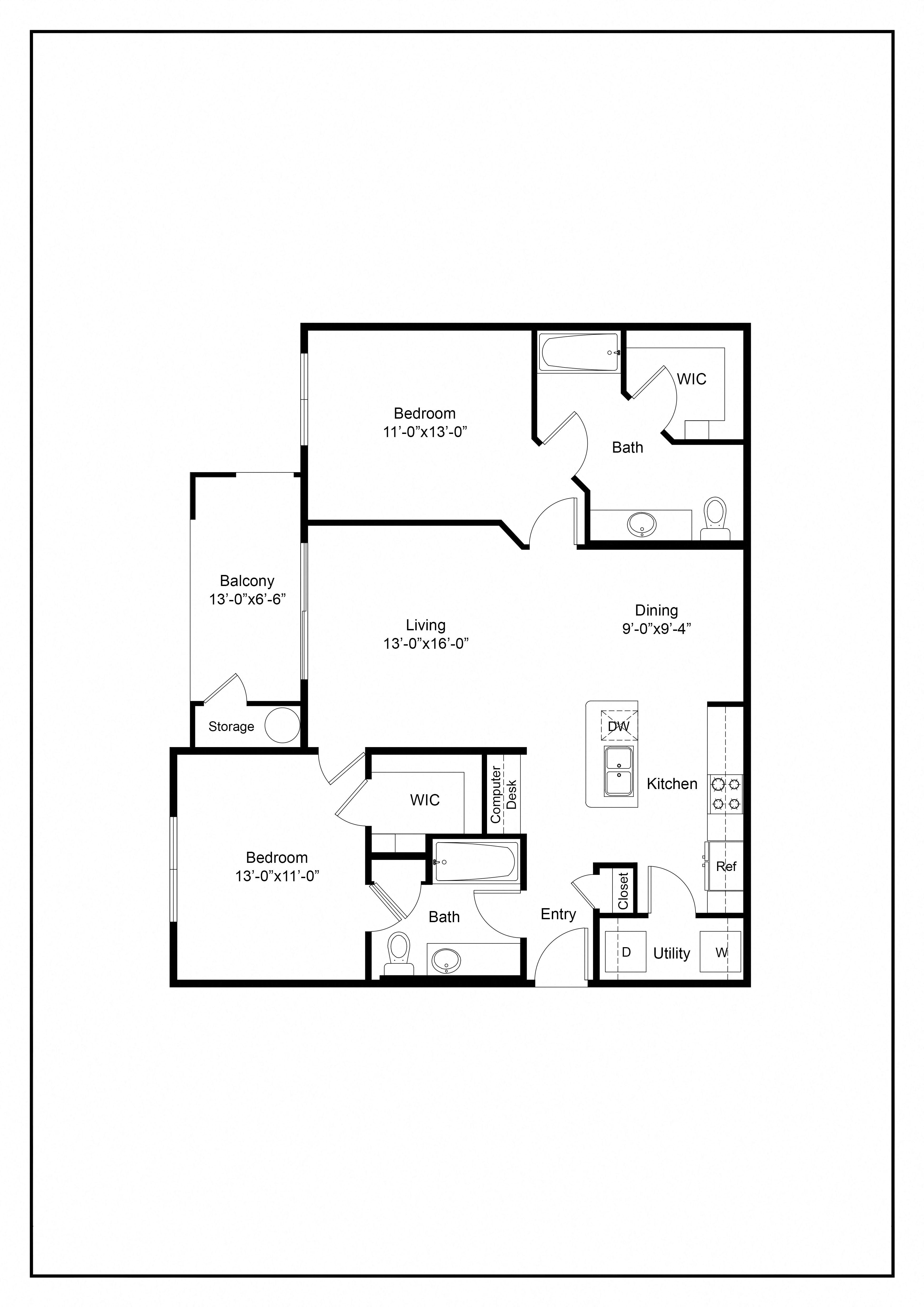 Two Bedroom B3 Floor Plan