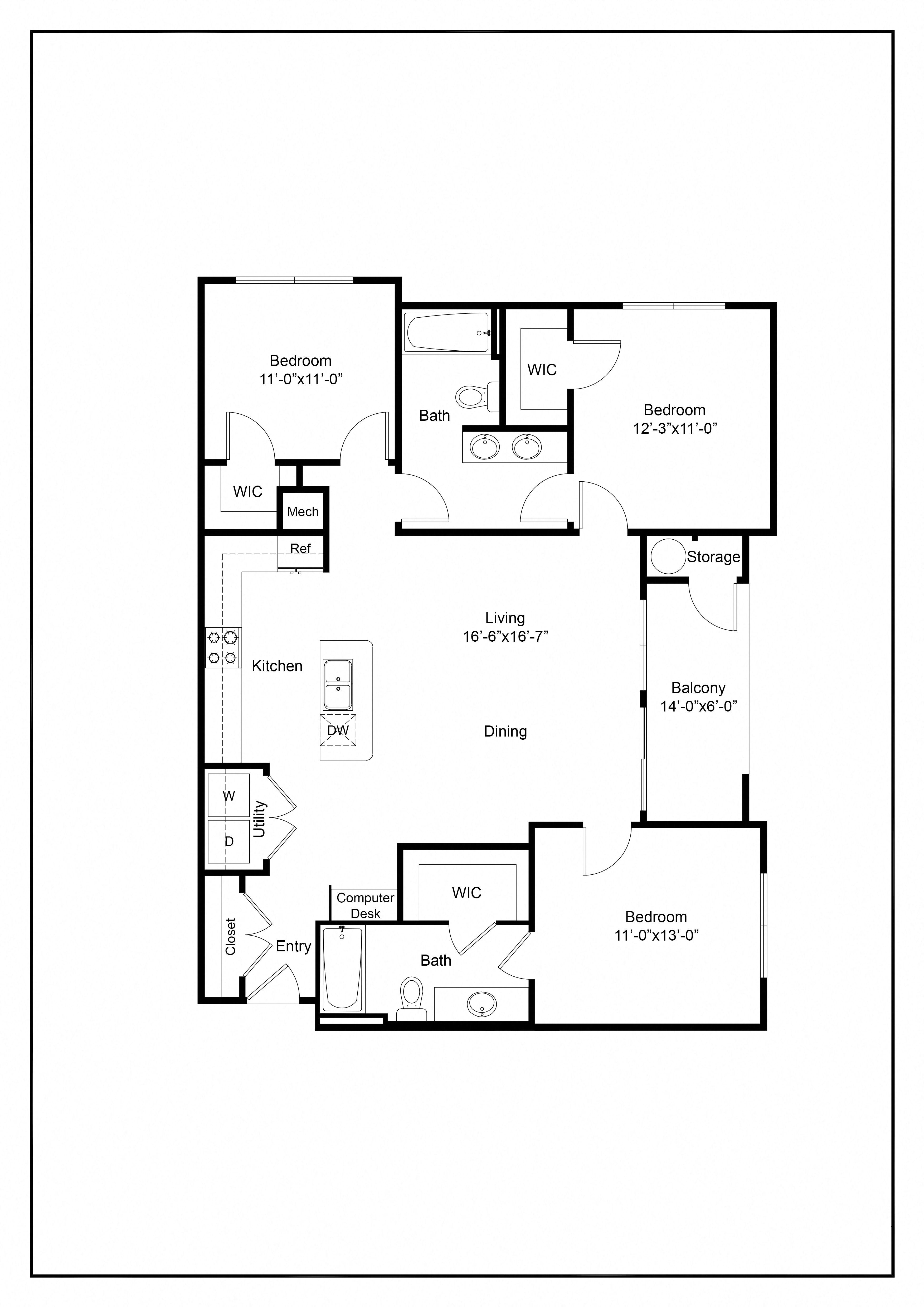 Three Bedroom C1 Floor Plan