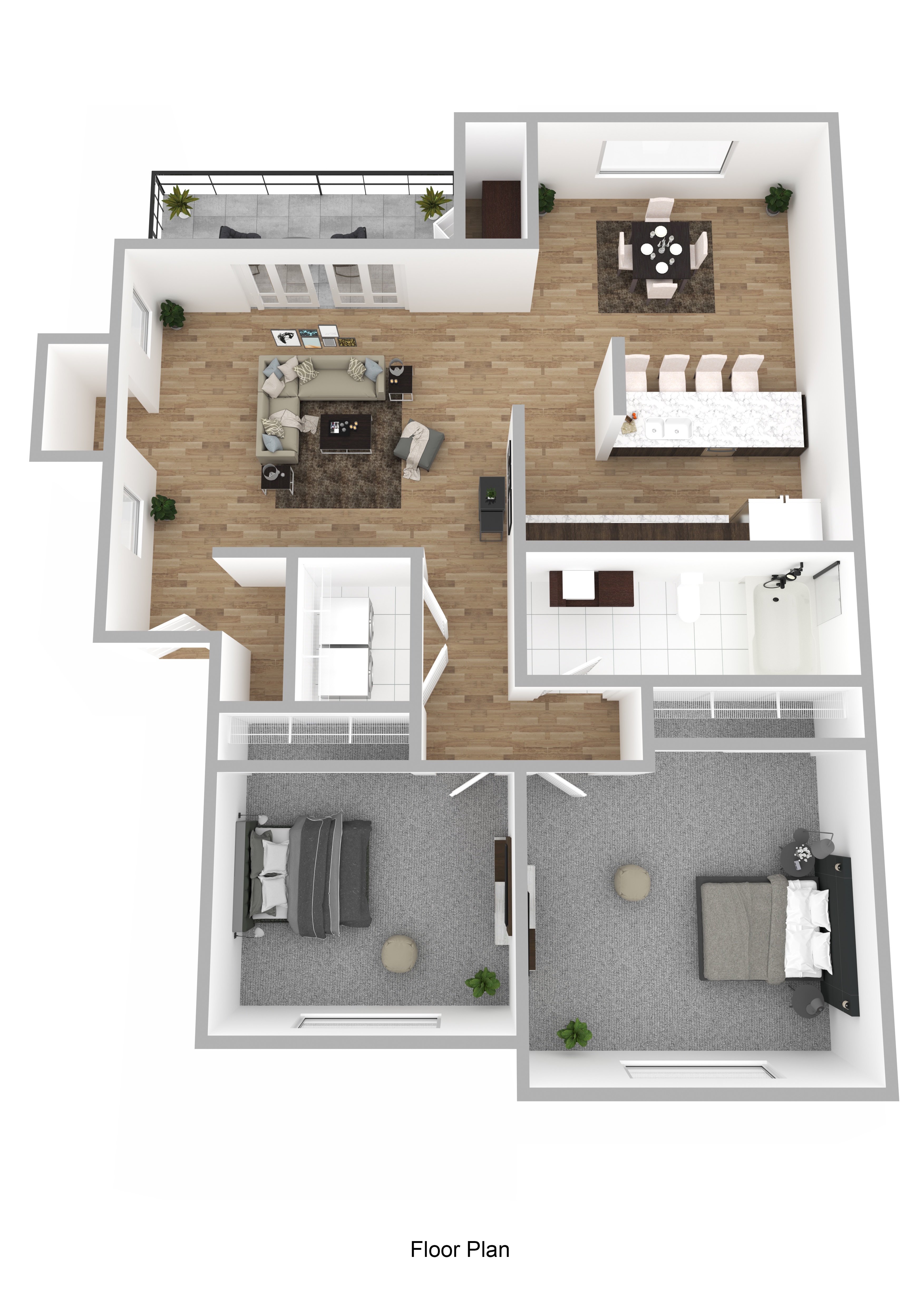 A floor plan of a house with a living room, kitchen, dining room, and bedrooms.