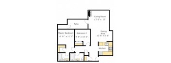 2 Bed 2 Bath Floor Plan at Del Norte Place Apartment Homes, El Cerrito, CA, 94530