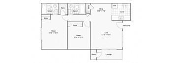 Two Bedroom B3 Floor Plan at The District