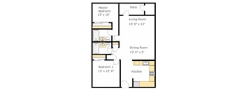 B3 2 Bedroom 2 Bathroom Floor Plan at Del Norte Place Apartment Homes, El Cerrito, CA