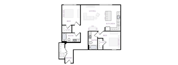 A black and white floor plan of a two-bedroom apartment.