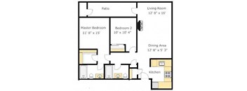 B5 2 Bed 2 Bath Floor Plan at Del Norte Place Apartment Homes, El Cerrito, CA