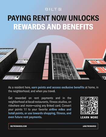 a poster of a row of skyscrapers with texts about paying rent now unions