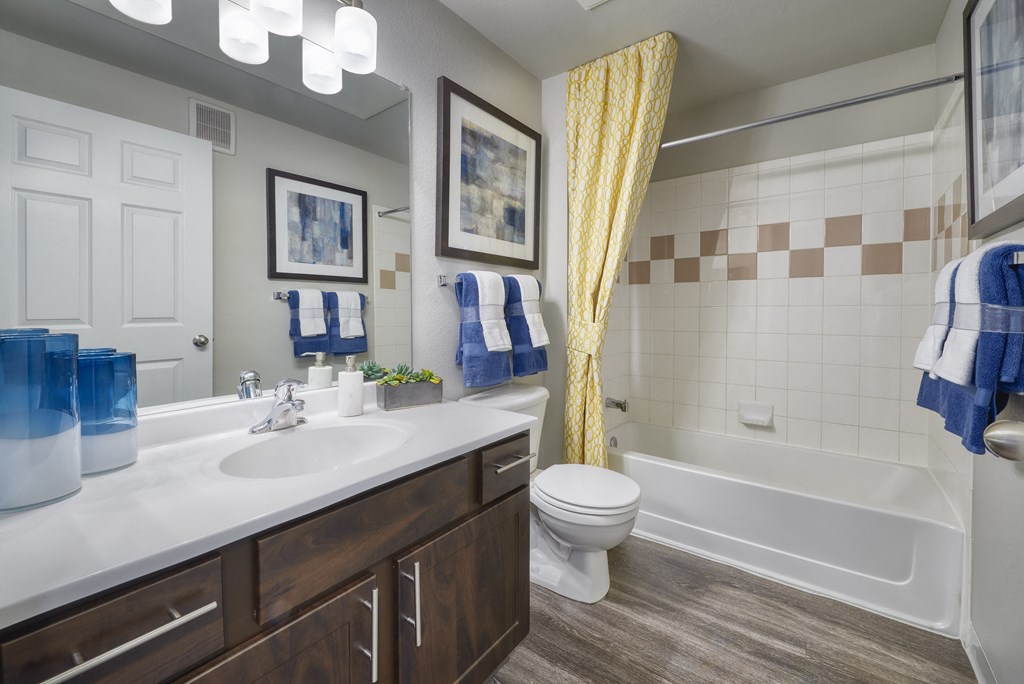 a bathroom with a tub sink and toilet and a shower