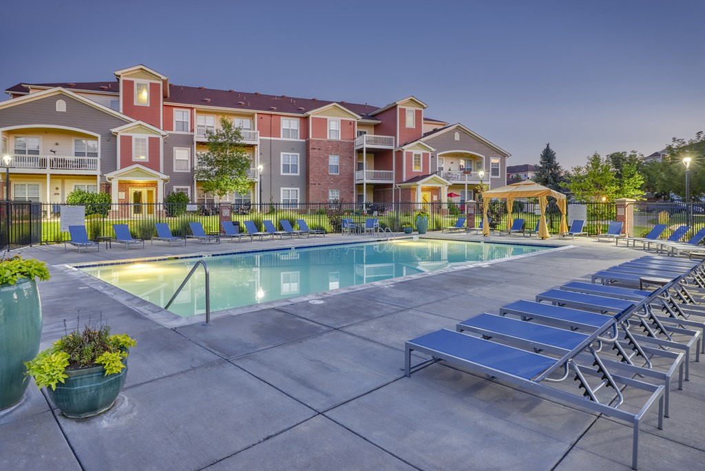 our apartments have a resort style pool with lounge chairs