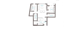 2 Bedroom 2 Bathroom Floor Plan at Vue 22 Apartments, Washington, 98007