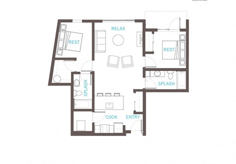 2 Bedroom 2 Bathroom Floor Plan at Vue 22 Apartments, Washington, 98007