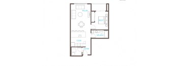1 Bedroom 1 Bathroom Floor Plan at Vue 22 Apartments, Washington