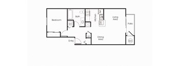A1 floorplan one bedroom one bathroom at Bella Vista Apartments