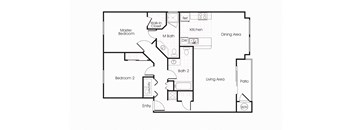 B1 floorplan two bedrooms two bathrooms at Bella Vista Apartments
