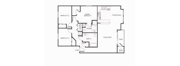 C1 floorplan three bedrooms two bathrooms at Bella Vista Apartments