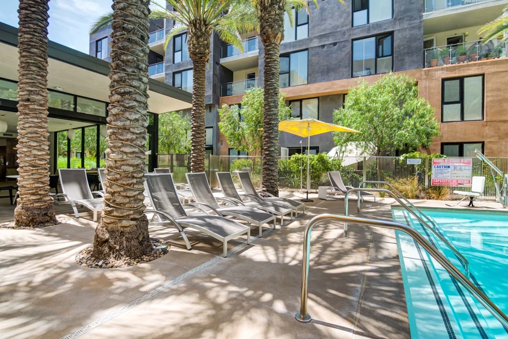 Poolside Sundeck With Relaxing Chairs at Block C, San Marcos, CA