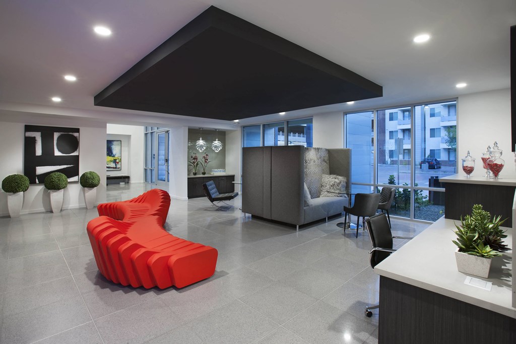 coworking space with a red chair