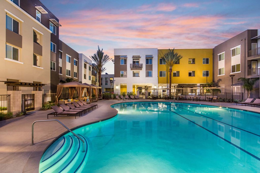 Pool at twilight at Marc San Marcos Apartments