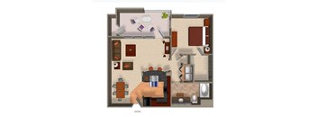 a floor plan of a house with a desk and chairs