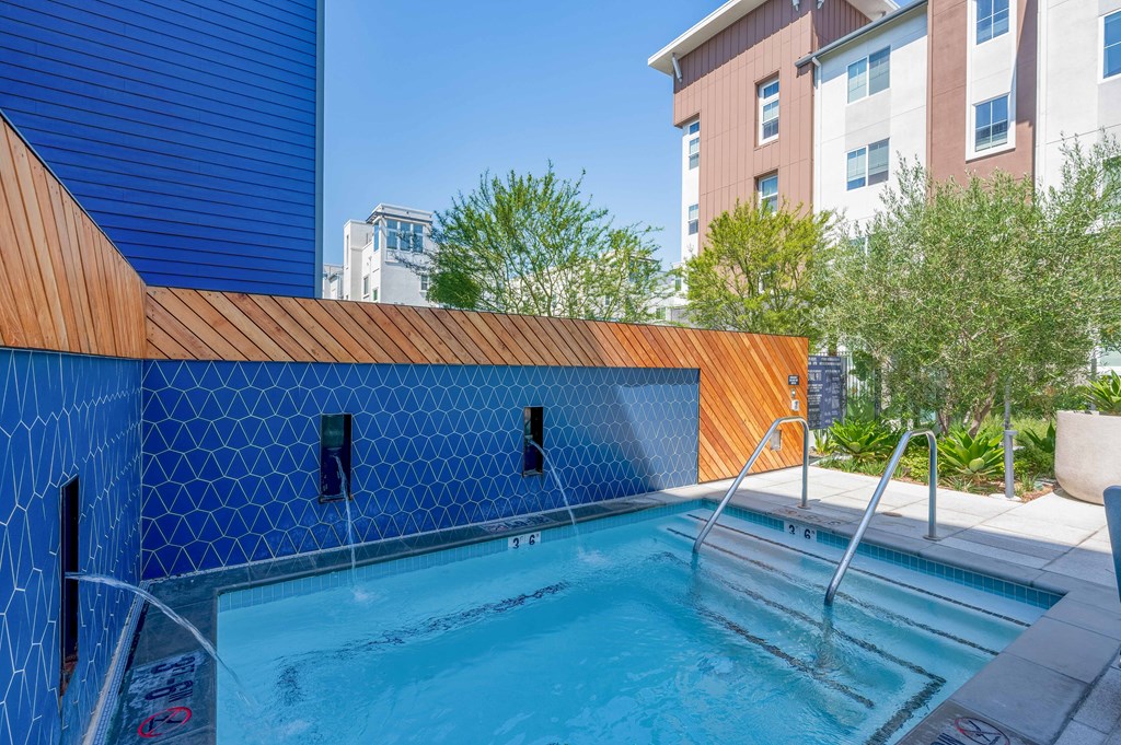 A blue and orange spa area