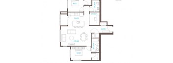 2 Bedroom 2 Bathroom Floor Plan at Vue 22 Apartments, Bellevue, WA