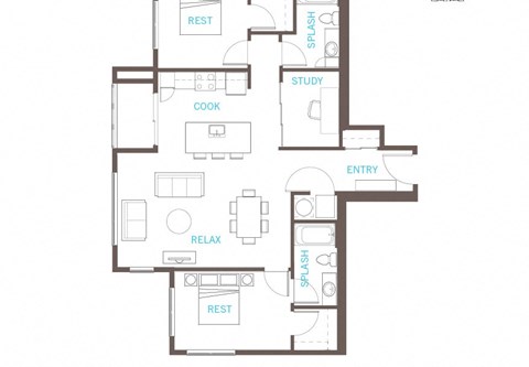 2 Bedroom 2 Bathroom Floor Plan at Vue 22 Apartments, Bellevue, WA