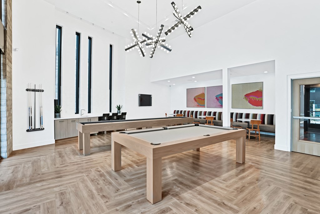 a billiards table and shuffleboard table