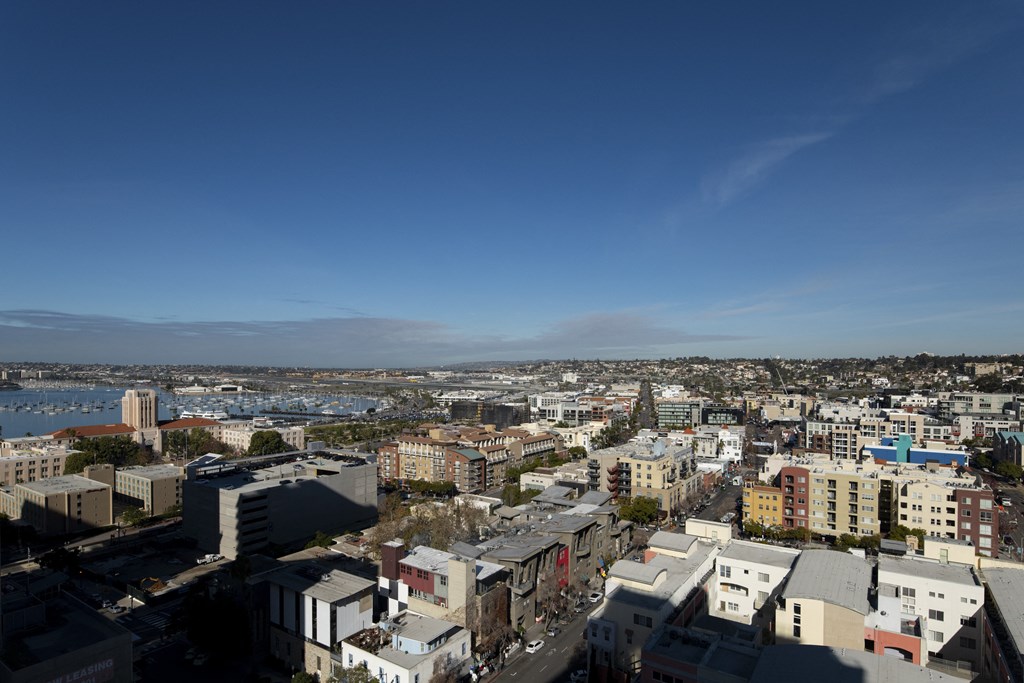 a view of the city from the roof of a building