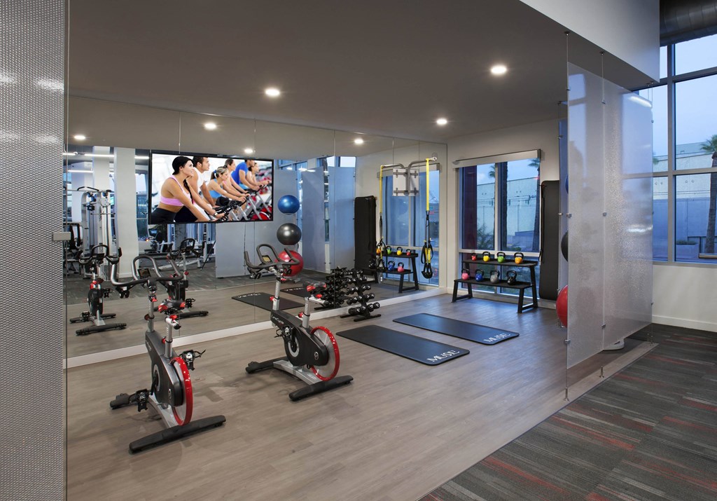 fitness center with bicycles at Muse