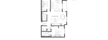 Two Bed Two Bath Floor Plan at Vue 22 Apartments, Washington