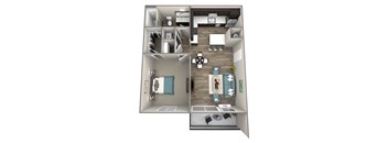 1 Bed 1 Bath Cortland Floor Plan at Hearth Apartment Homes, Vancouver, WA