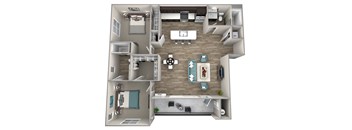 2 Bedroom 2 Bathroom Braeburn Floor Plan at Hearth Apartment Homes, Vancouver, 98684
