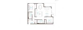 2 Bedroom 2 Bathroom Floor Plan at Vue 22 Apartments, Bellevue, WA
