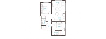 2 Bedroom 2 Bathroom Floor Plan at Vue 22 Apartments, Washington, 98007