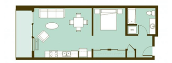 A floor plan of a house with a kitchen, living room, and bedrooms.