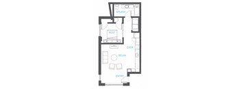 1 bed,  2 baths, L2 loft floor plan at Vue 22 Apartments in Bellevue. WA